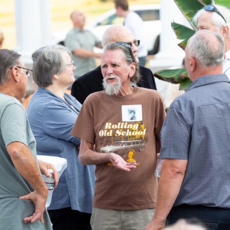 a person standing in a crowd