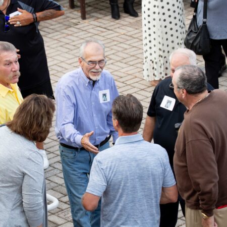 a group of people talking