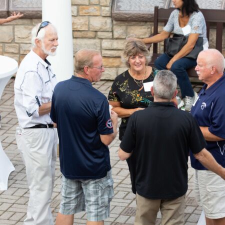 a group of people talking